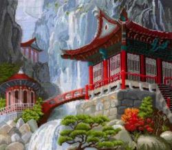 В-12 Набор для вышивания Сделай Своими Руками "Водопад и пагода"