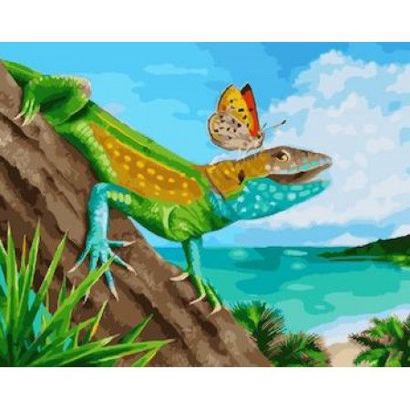 Картина по номерам  "Хамелеон и бабочка" 40х50 см