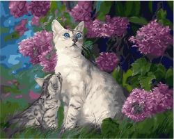 MCA524 Картина по номерам Paintboy "Кошка и котенок в сирени" 